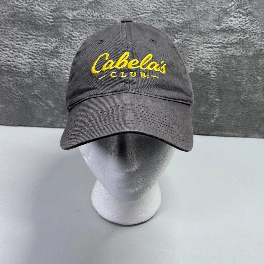 Cabela's Club Hat Mens Gray Yellow Strap Back Baseball Ball Cap Adjustable
